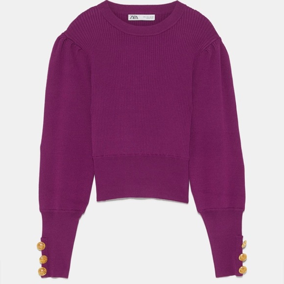 ZARA RIBBED SWEATER W/GOLD BUTTONS - Picture 4 of 8